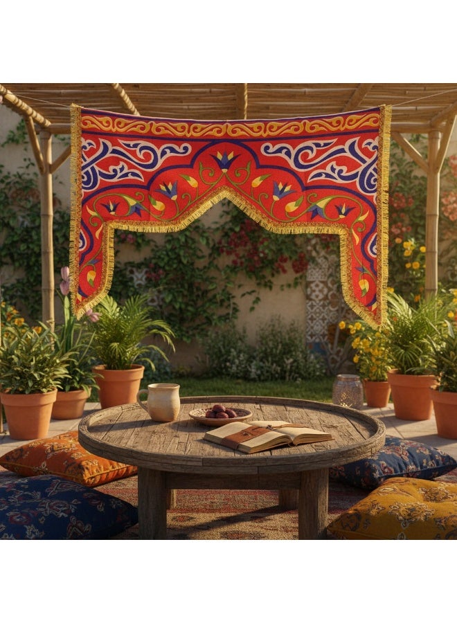 2 Pcs Traditional Ramadan Khayamiya Door Hanging - Classic Arch Design with Gold Fringe - 85 x 65 cm - Image 3